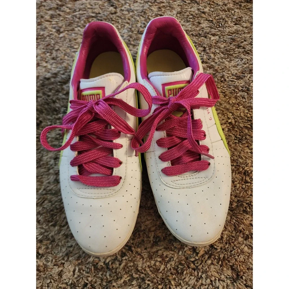 Puma G. Vilas Womens Sneaker White Pink Lime Green 354252 Size 7 Retro Tennis